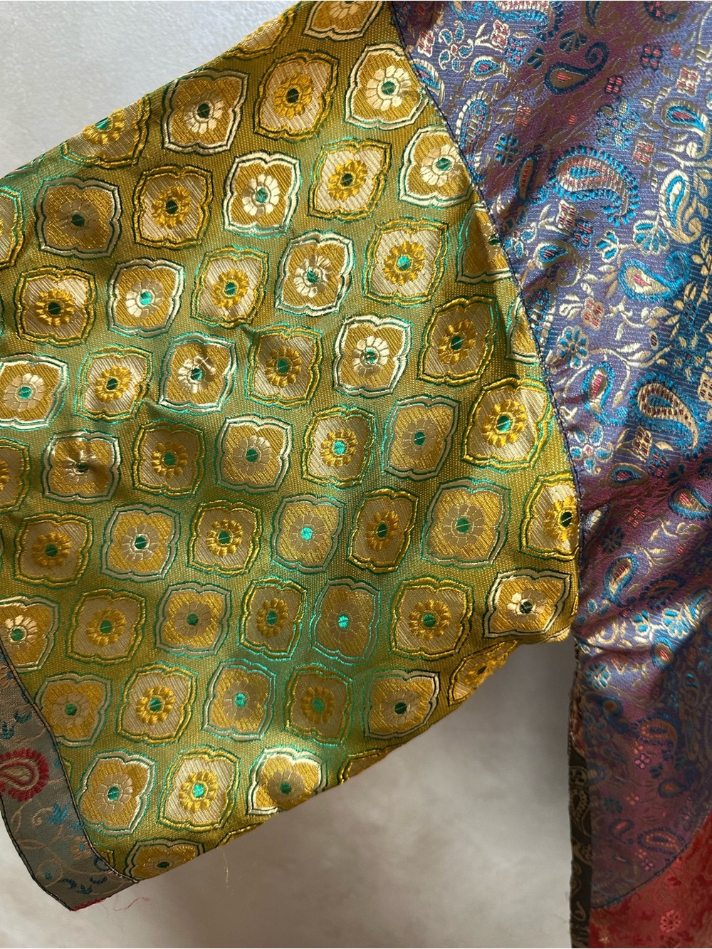 Sacred Threads Multicolor Patchwork Satin Button-Front Top - Picture 9 of 13